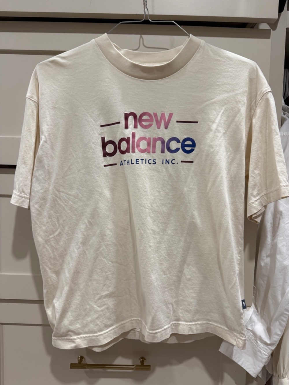 New Balance Cream Short Sleeve Logo Tee with Gradient Print